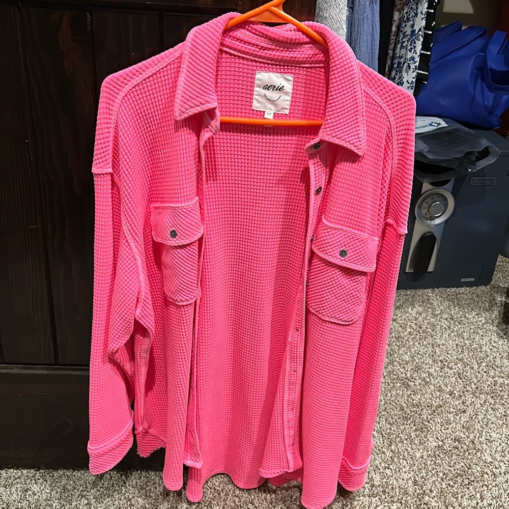 Aerie pink waffle shacket